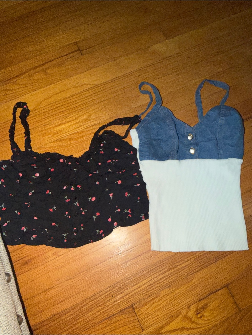 Urban Outfitters Blue and White Ribbed Bustier Cami with Button Detail
